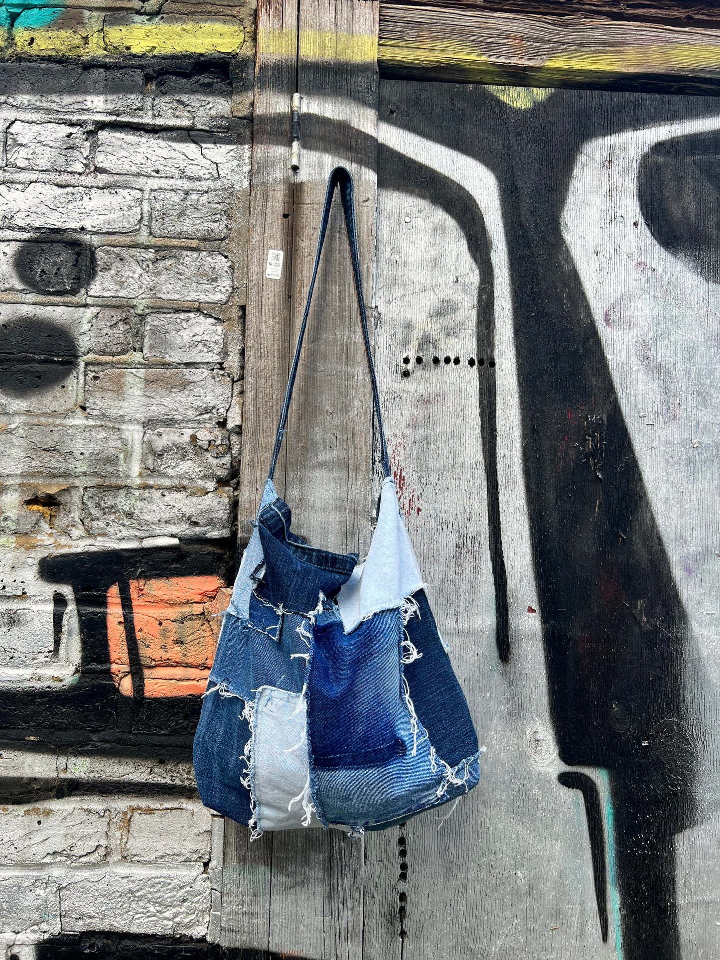 Slouch Patch Denim Bag Blue