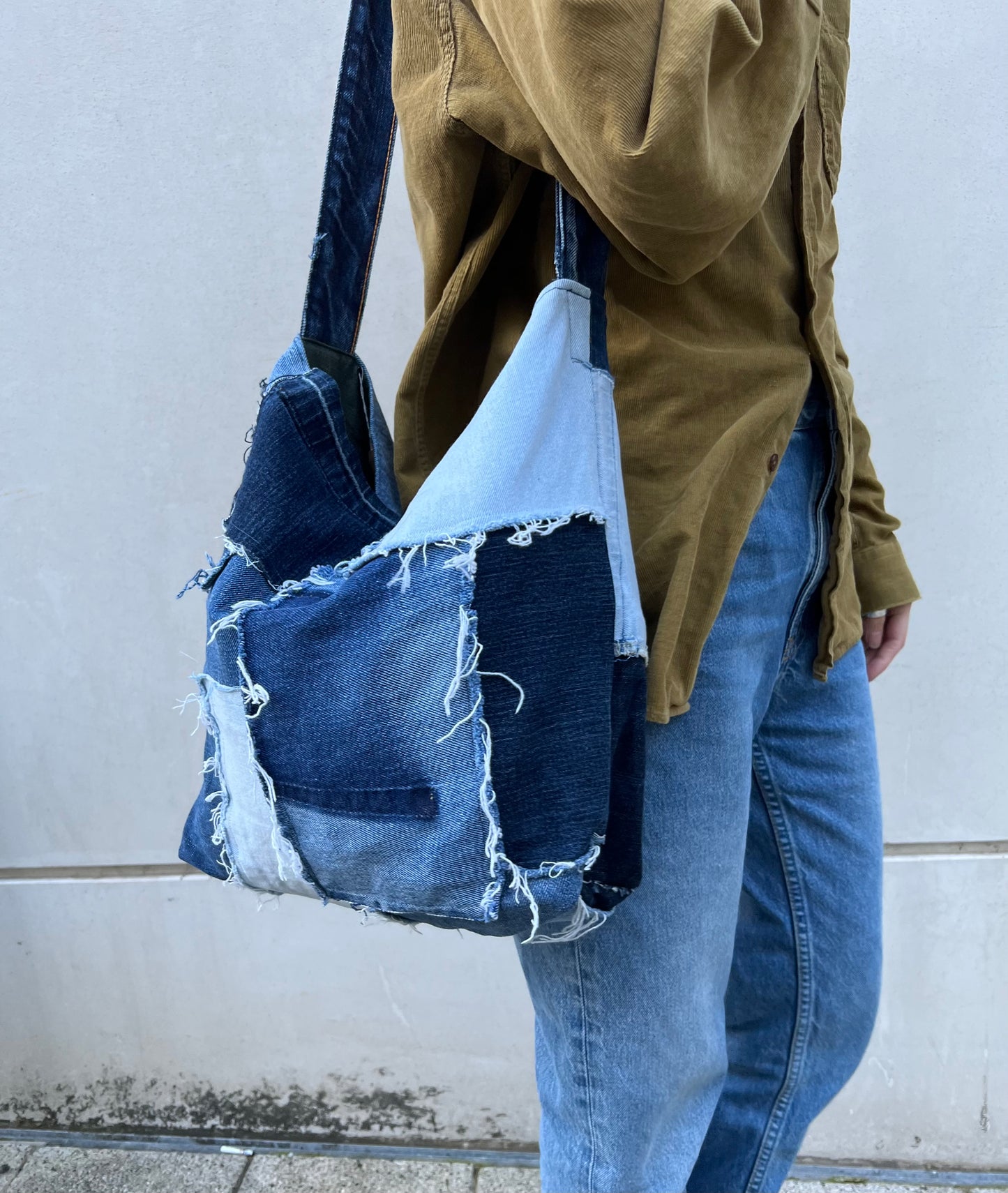 Slouch Patch Denim Bag Blue