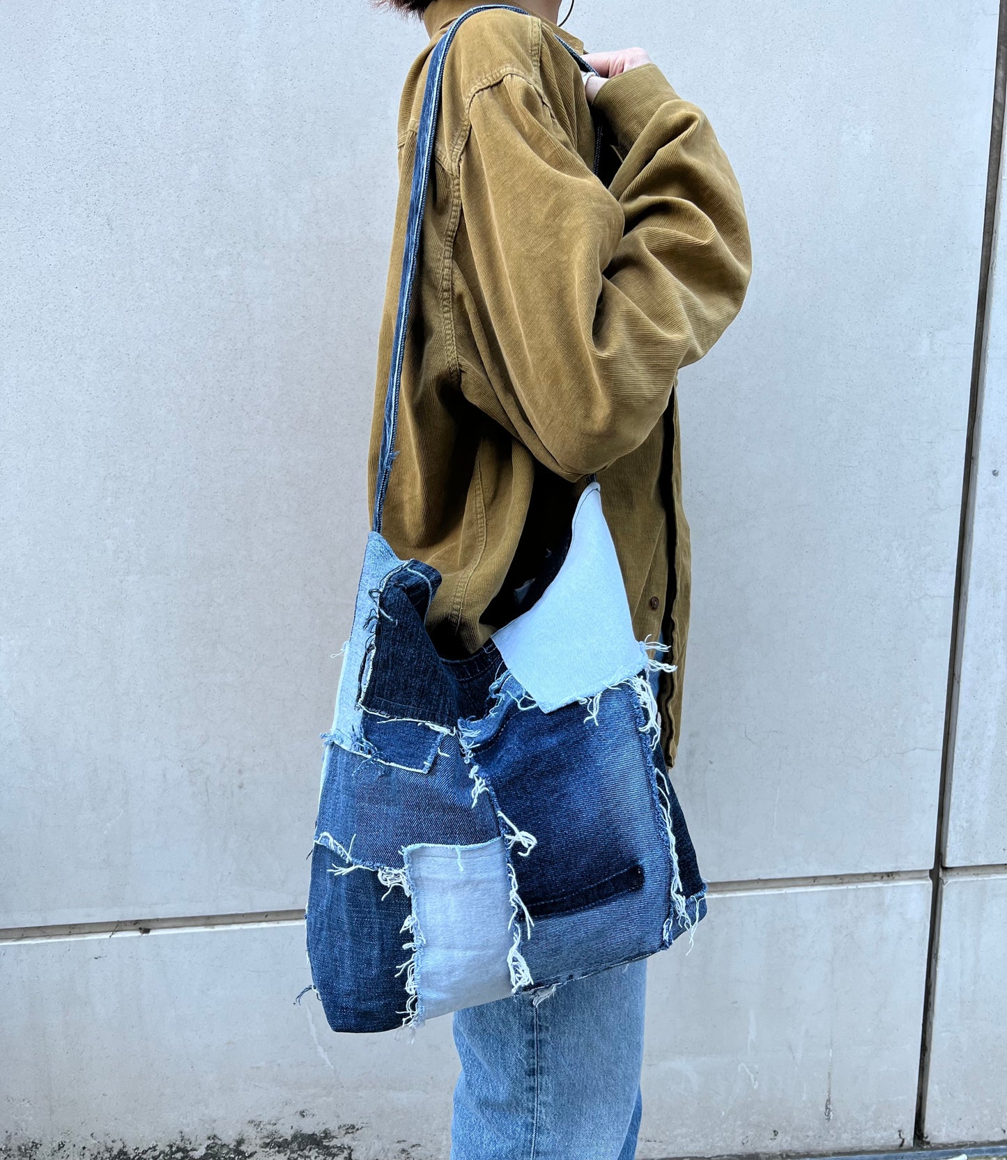 Slouch Patch Denim Bag Blue