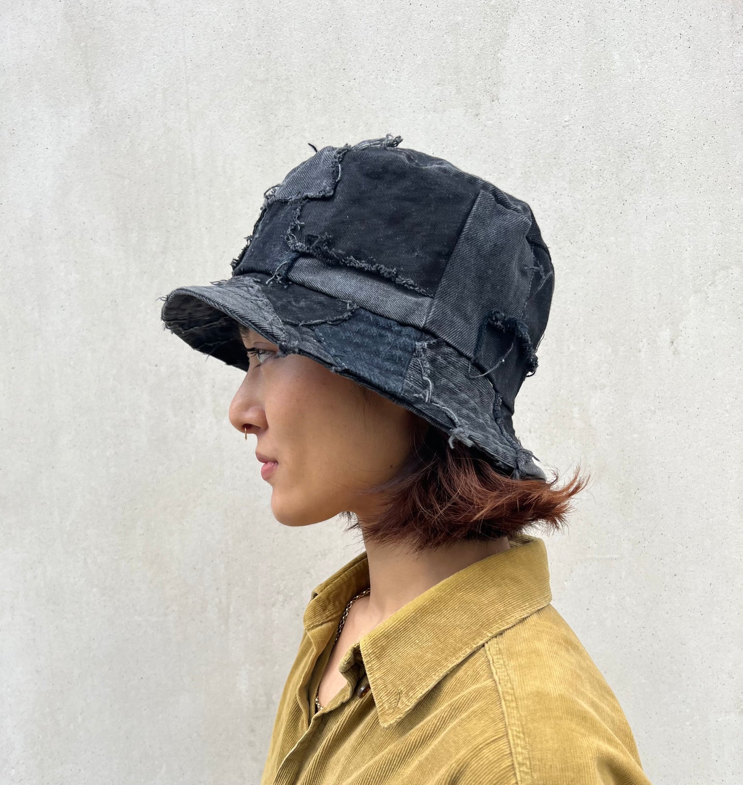 Patched Big Bucket Hat Black/Grey
