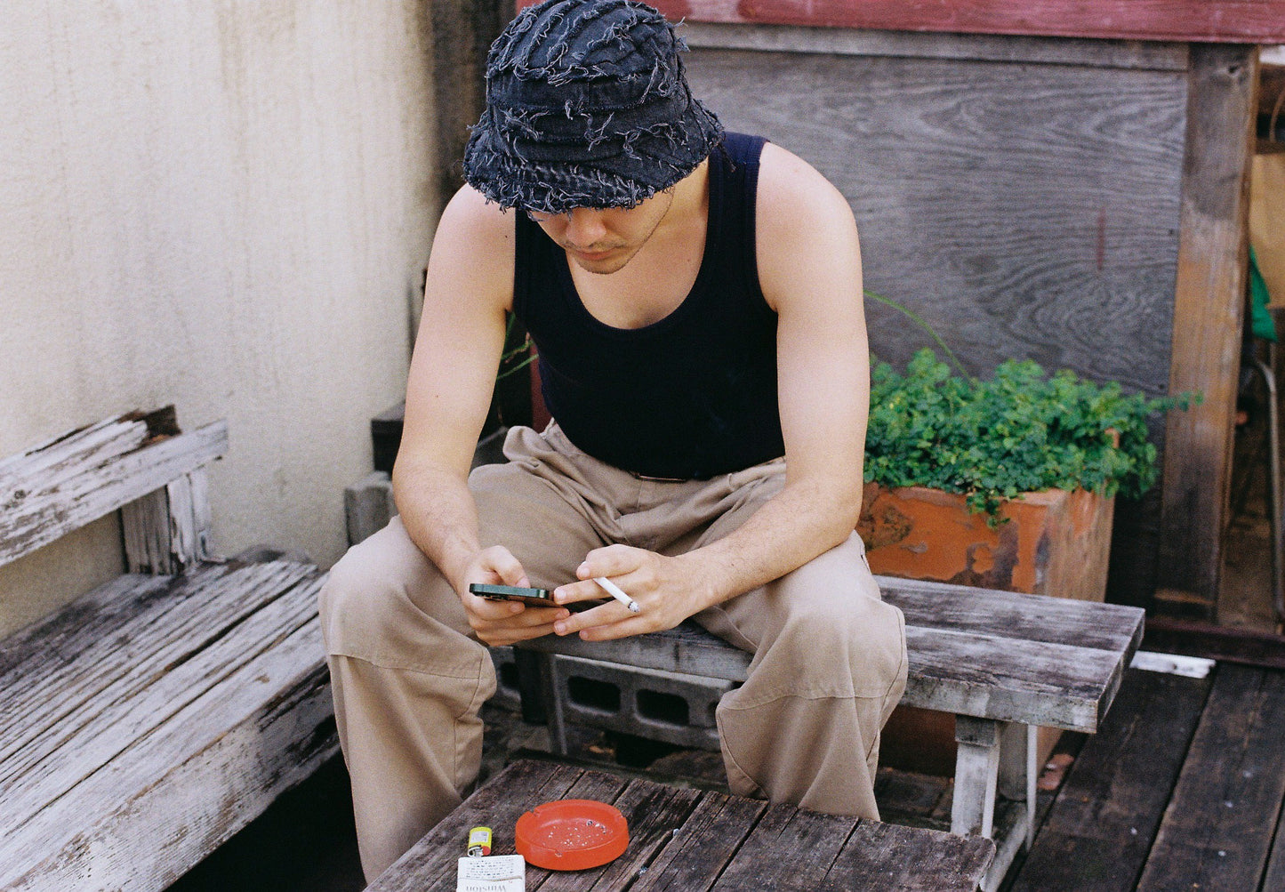 Strip Denim Bucket Hat Black