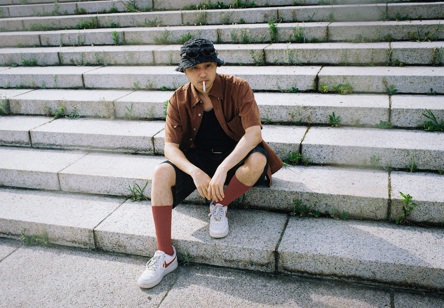 Strip Denim Bucket Hat Black