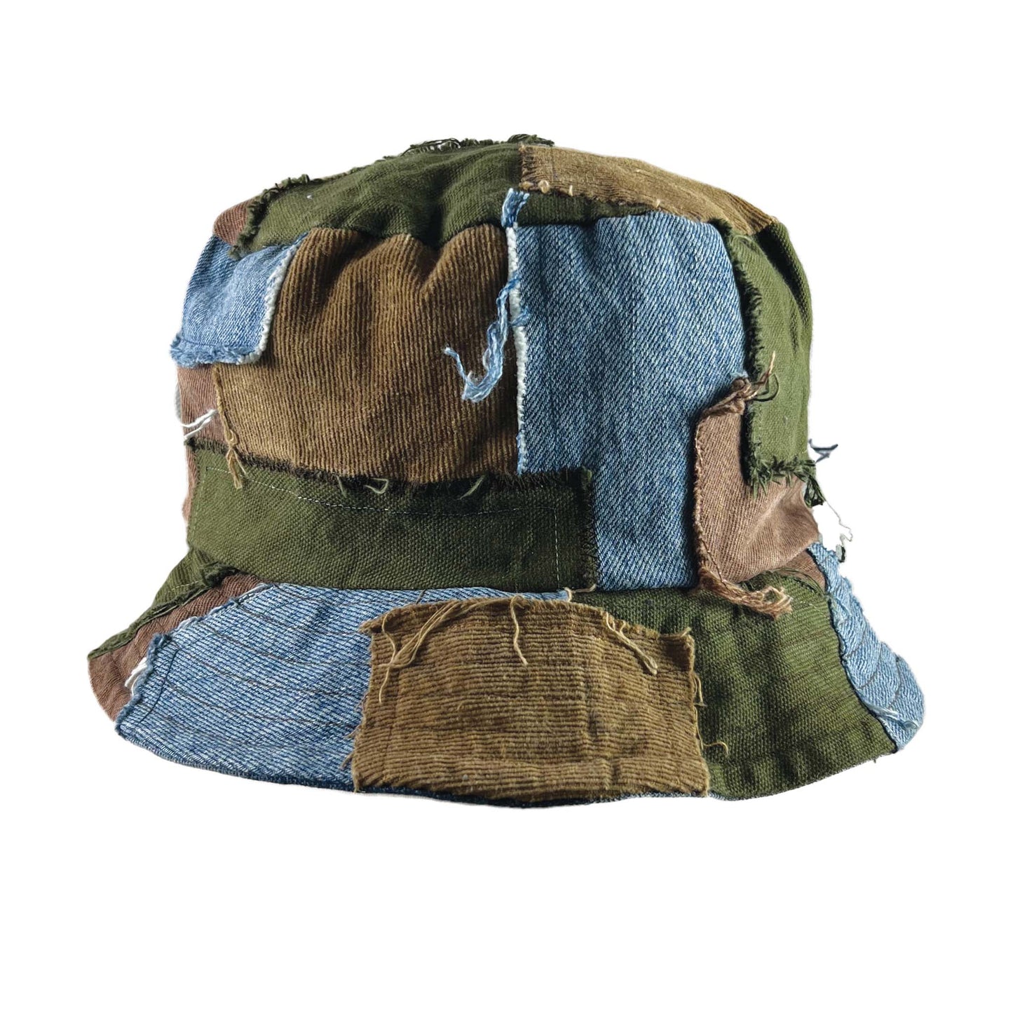Patched Bucket Hat Green/Brown/Tan/LightDenim