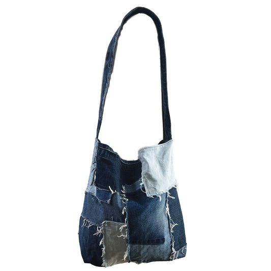 Slouch Patch Denim Bag Blue