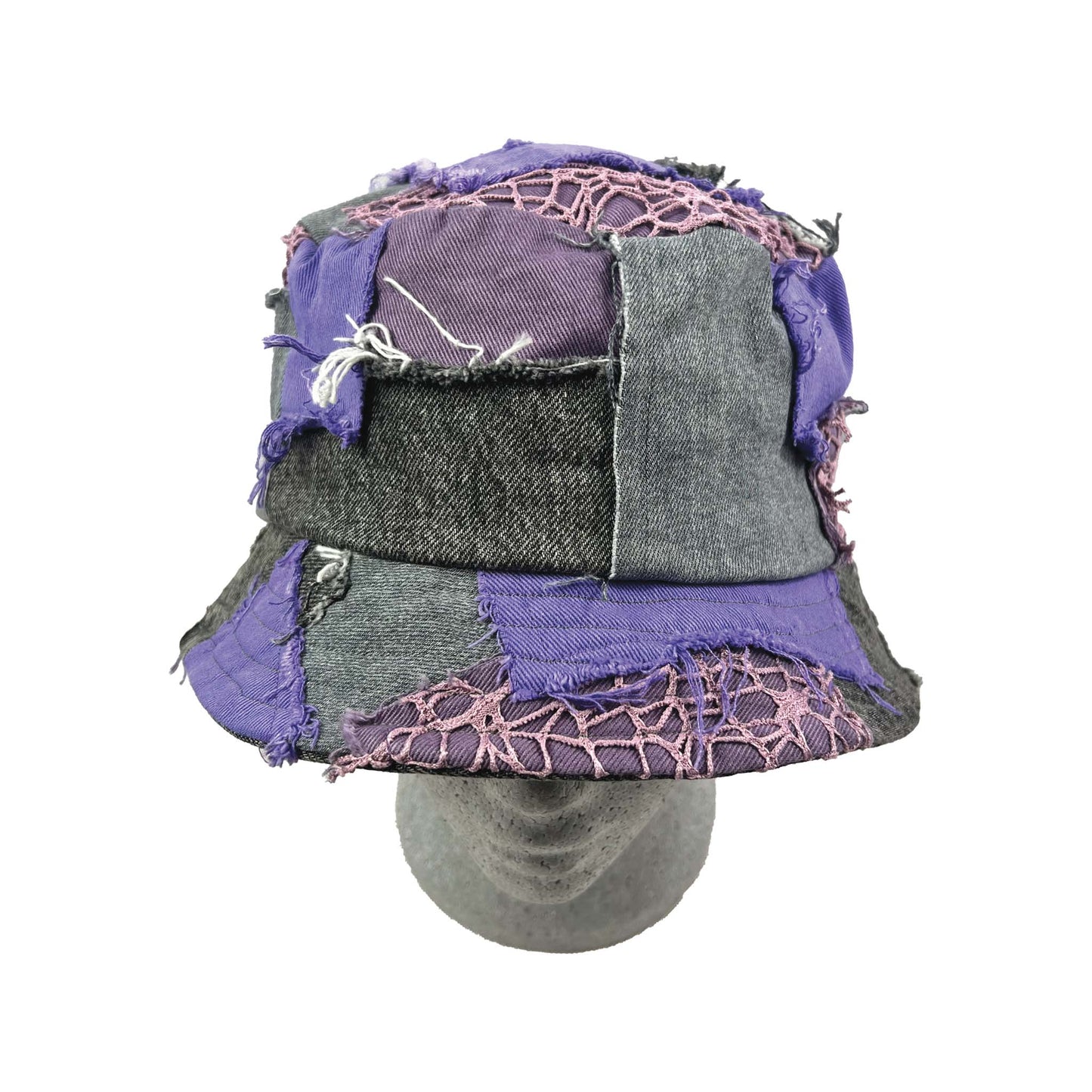 Patched Big Bucket Hat Purple/Grey/Light Grey/Pink