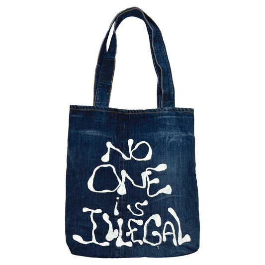 Denim Record Tote w Ozwick - No One is Illegal -