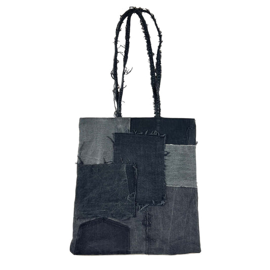 Reversible Patched Denim Tote Bag Black