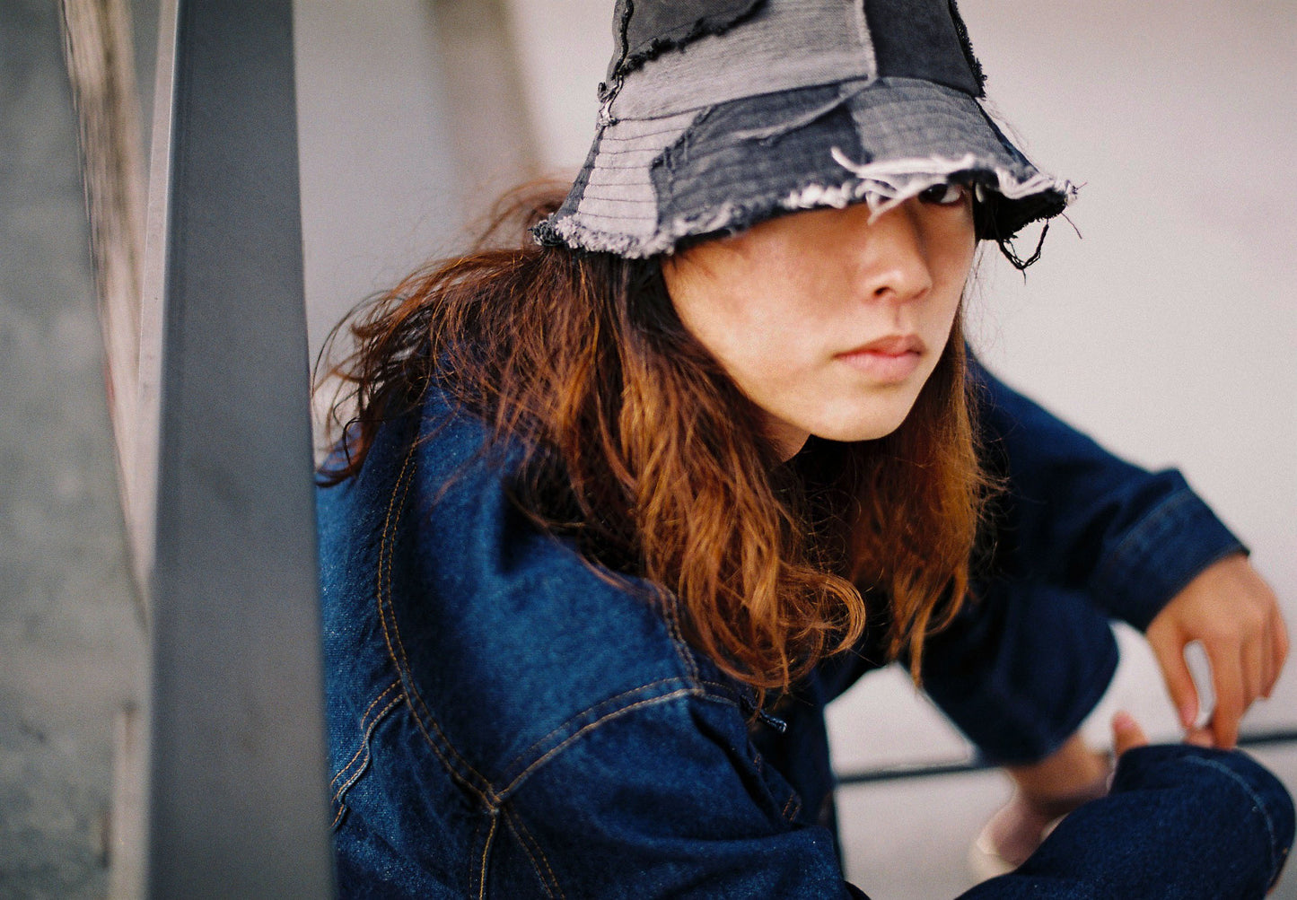 Patched Denim Bucket Hat Black