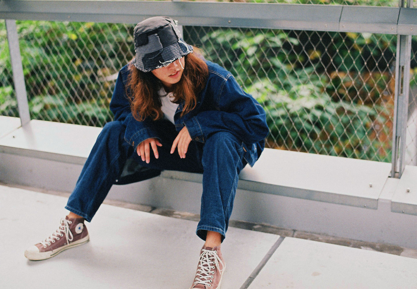 Patched Denim Bucket Hat Black