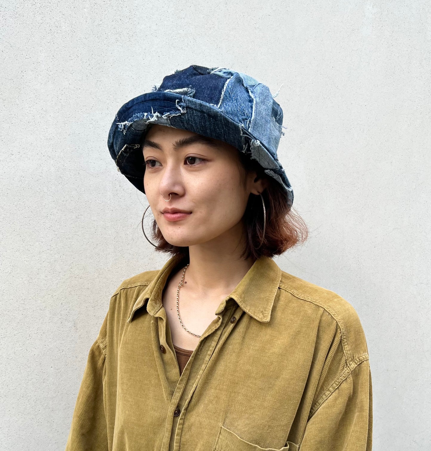 Patched Big Bucket Hat Blue