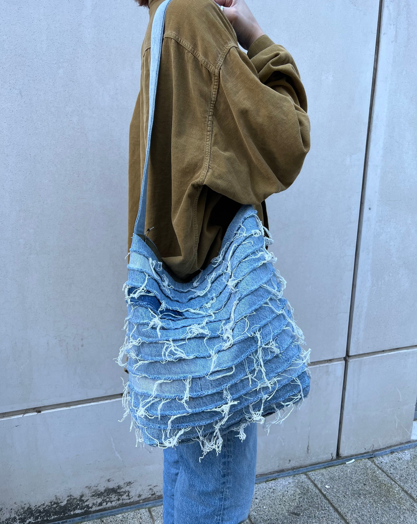 Reversible Slouch Denim Bag Light Blue/Moss Green