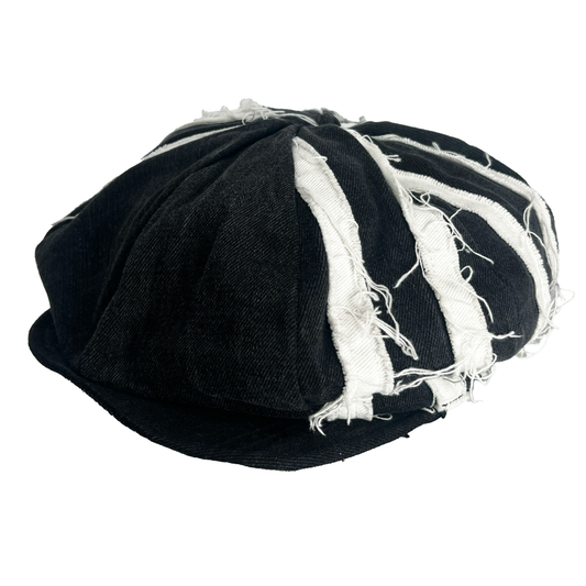 Striped Bakerboy Hat Black Denim