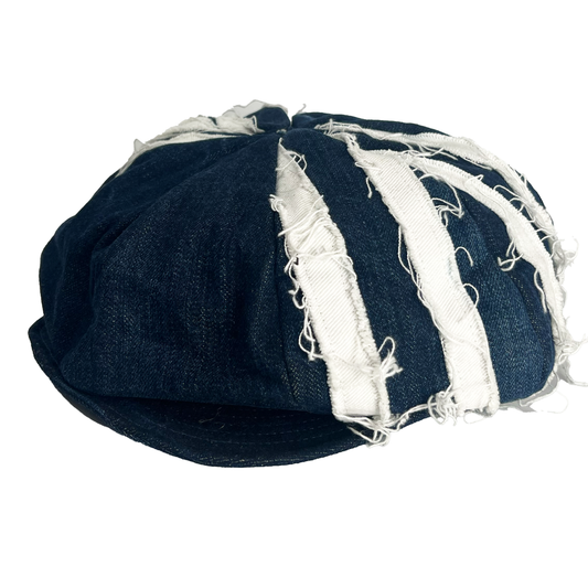Striped Bakerboy Hat Blue Denim