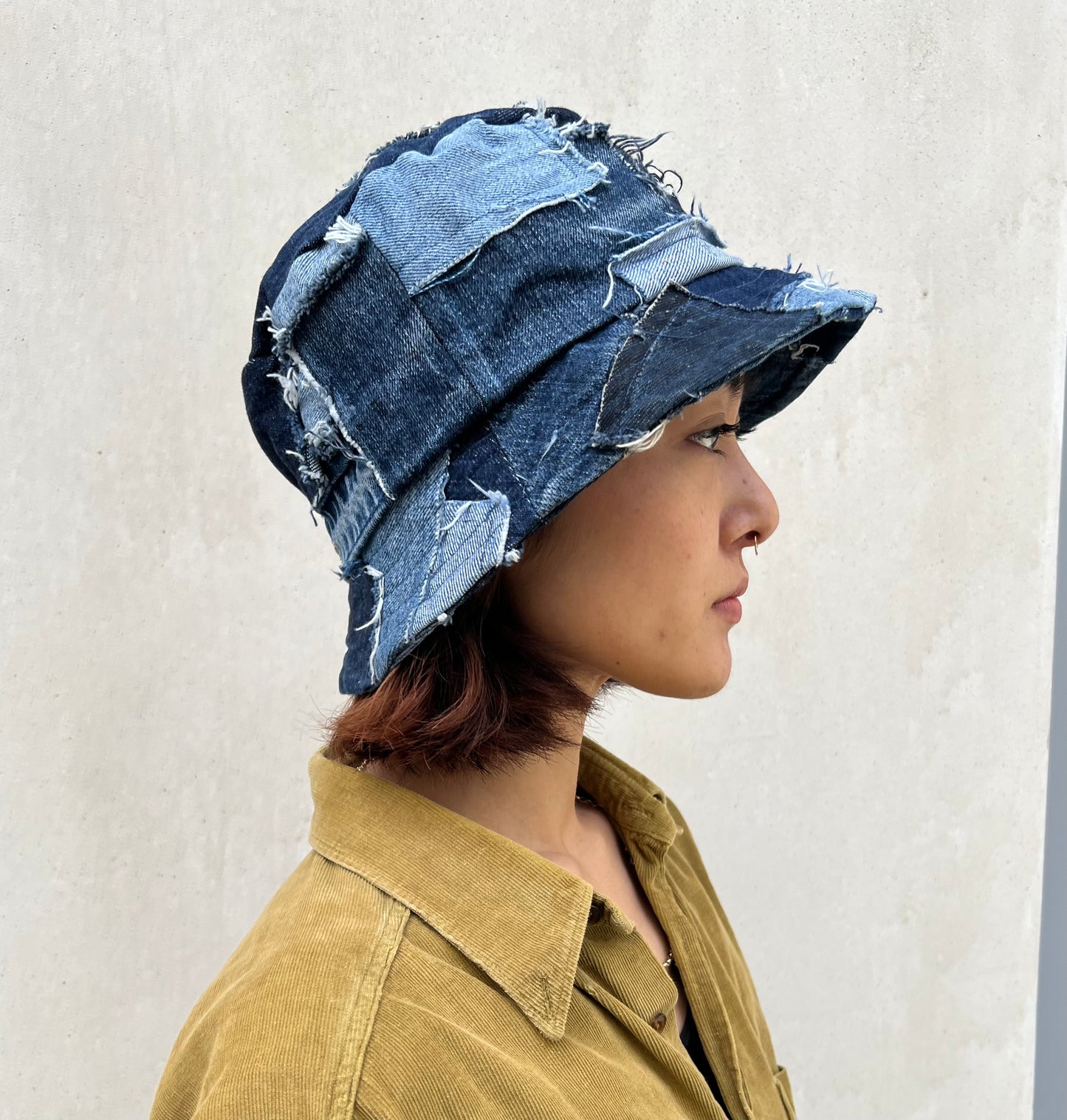 Patched Big Bucket Hat Blue