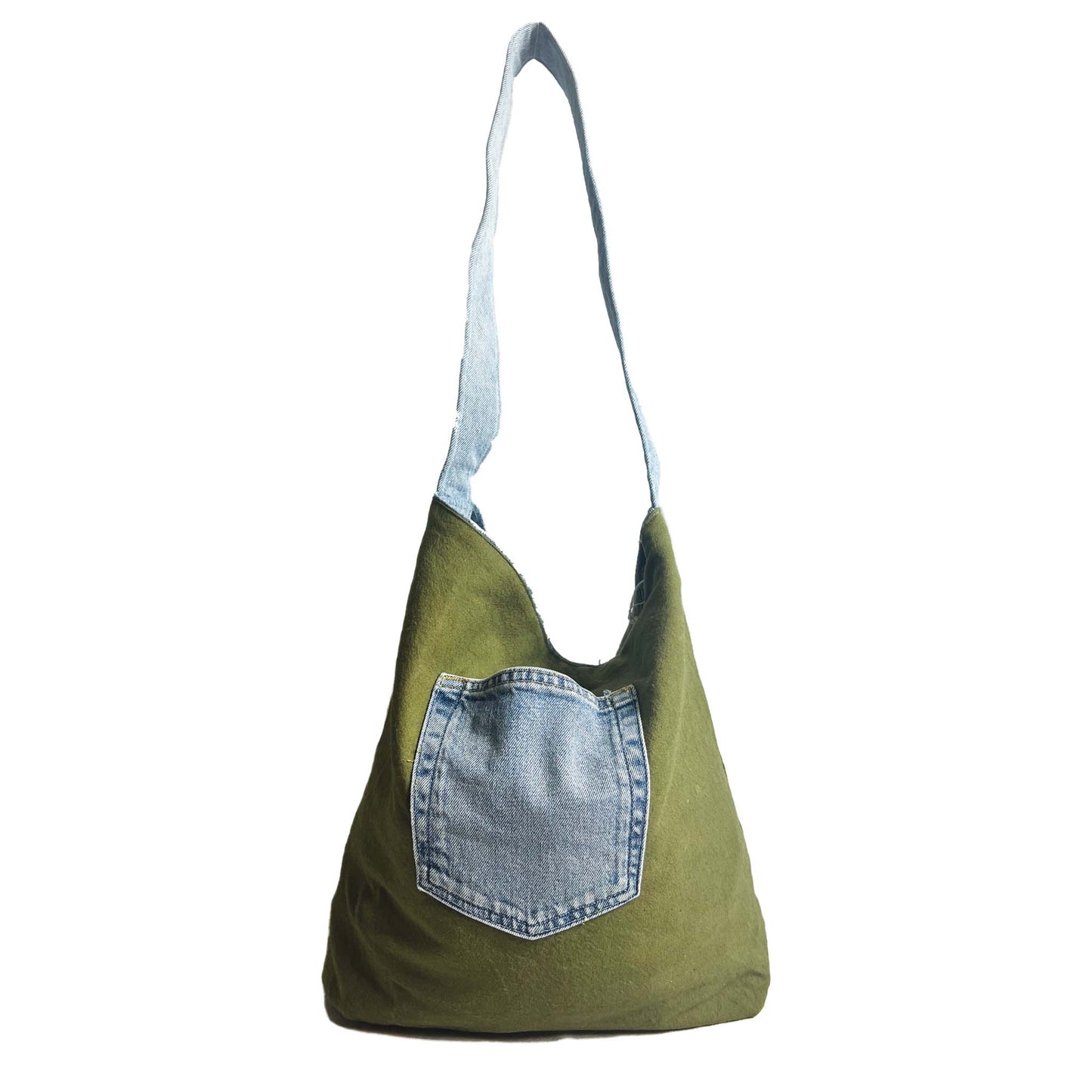 Reversible Slouch Denim Bag Light Blue/Moss Green