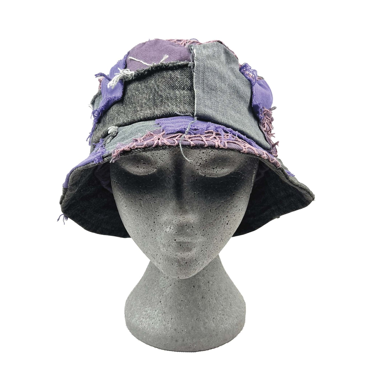 Patched Big Bucket Hat Purple/Grey/Light Grey/Pink