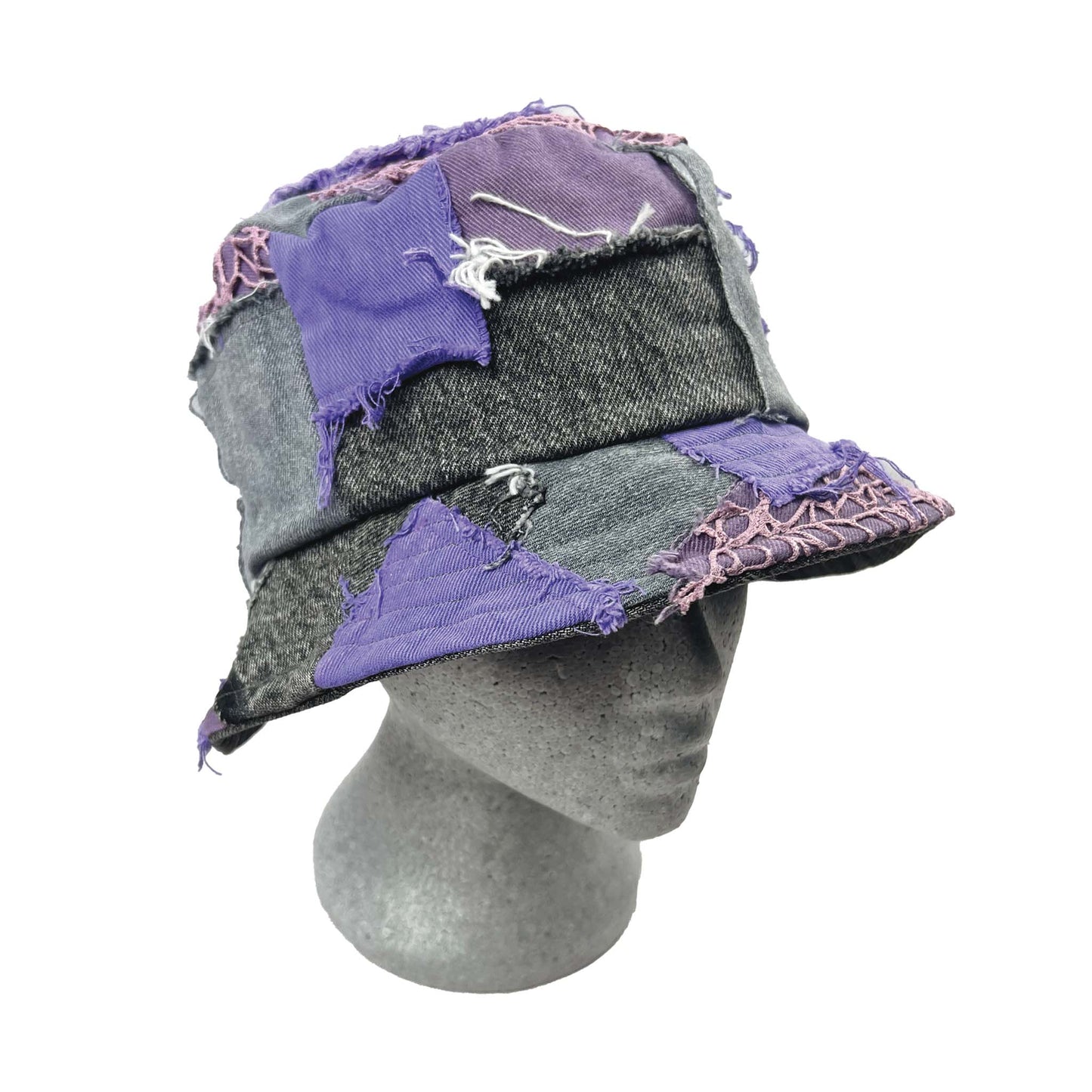 Patched Big Bucket Hat Purple/Grey/Light Grey/Pink