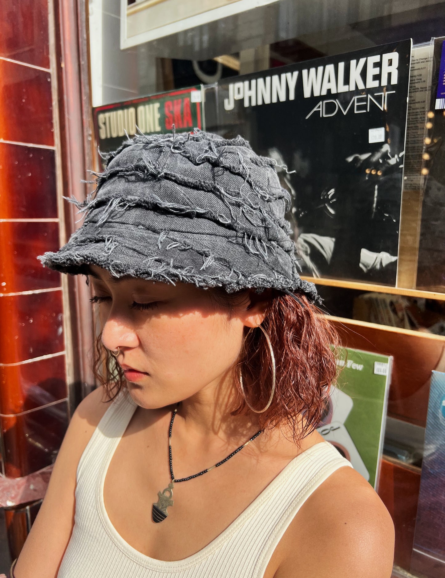 Strip Denim Bucket Hat Black