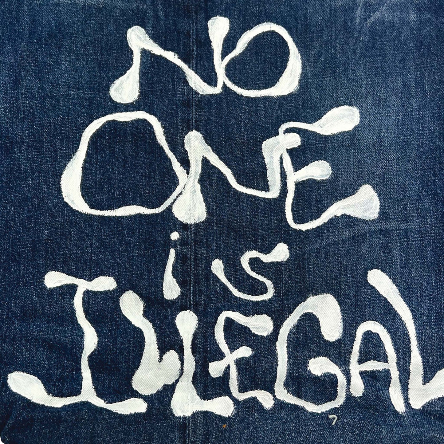 Denim Record Tote w Ozwick - No One is Illegal -