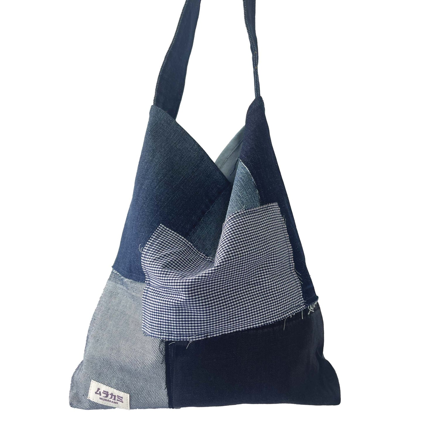 Mix Fabric Patched Shoulder Bag Blue Small