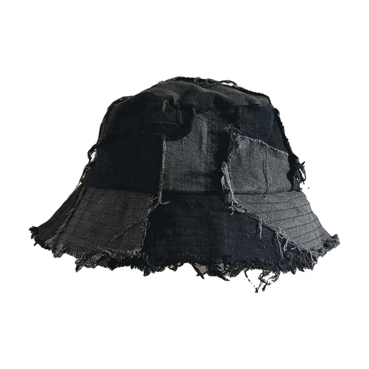 Patched Denim Bucket Hat Black