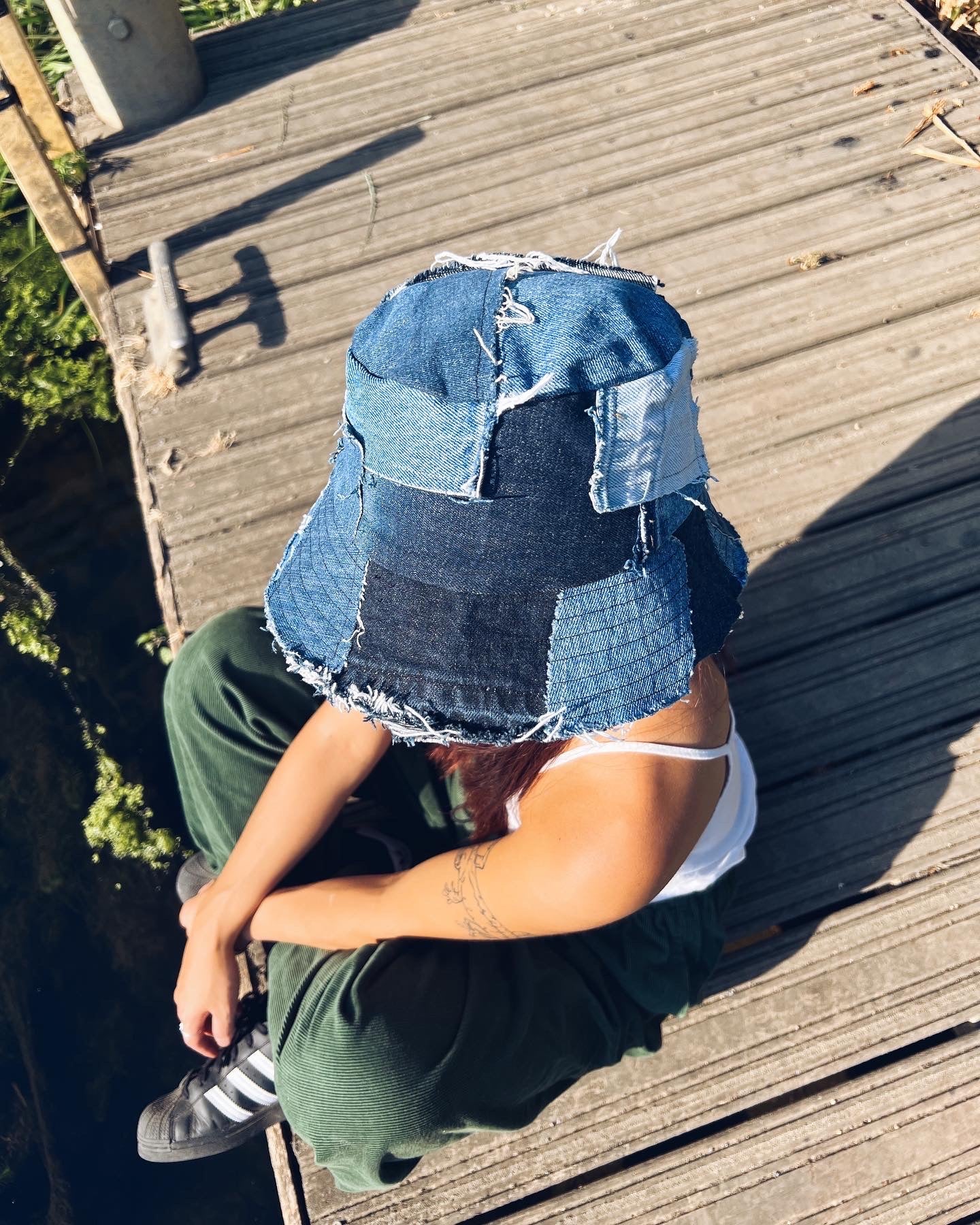 Patched Denim Bucket Hat Blue