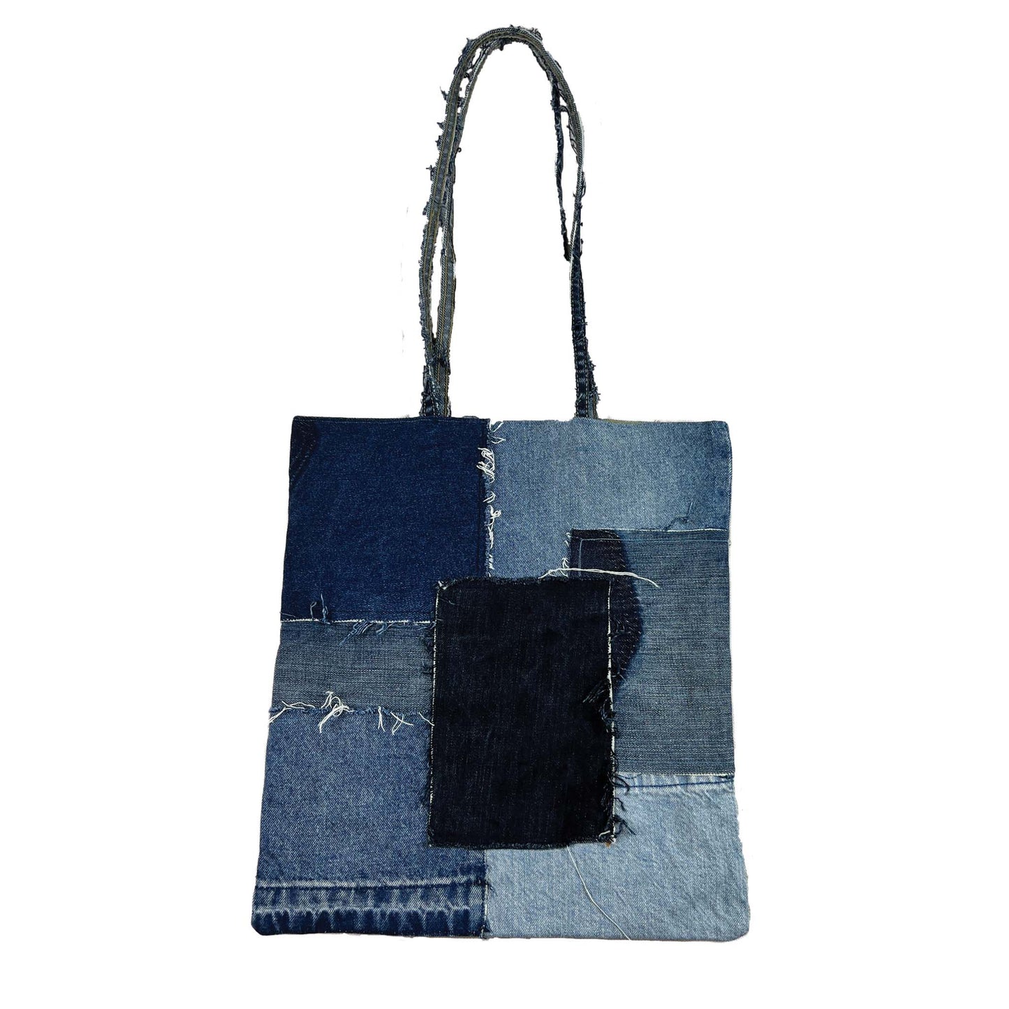 Reversible Patched Denim Tote Bag Blue