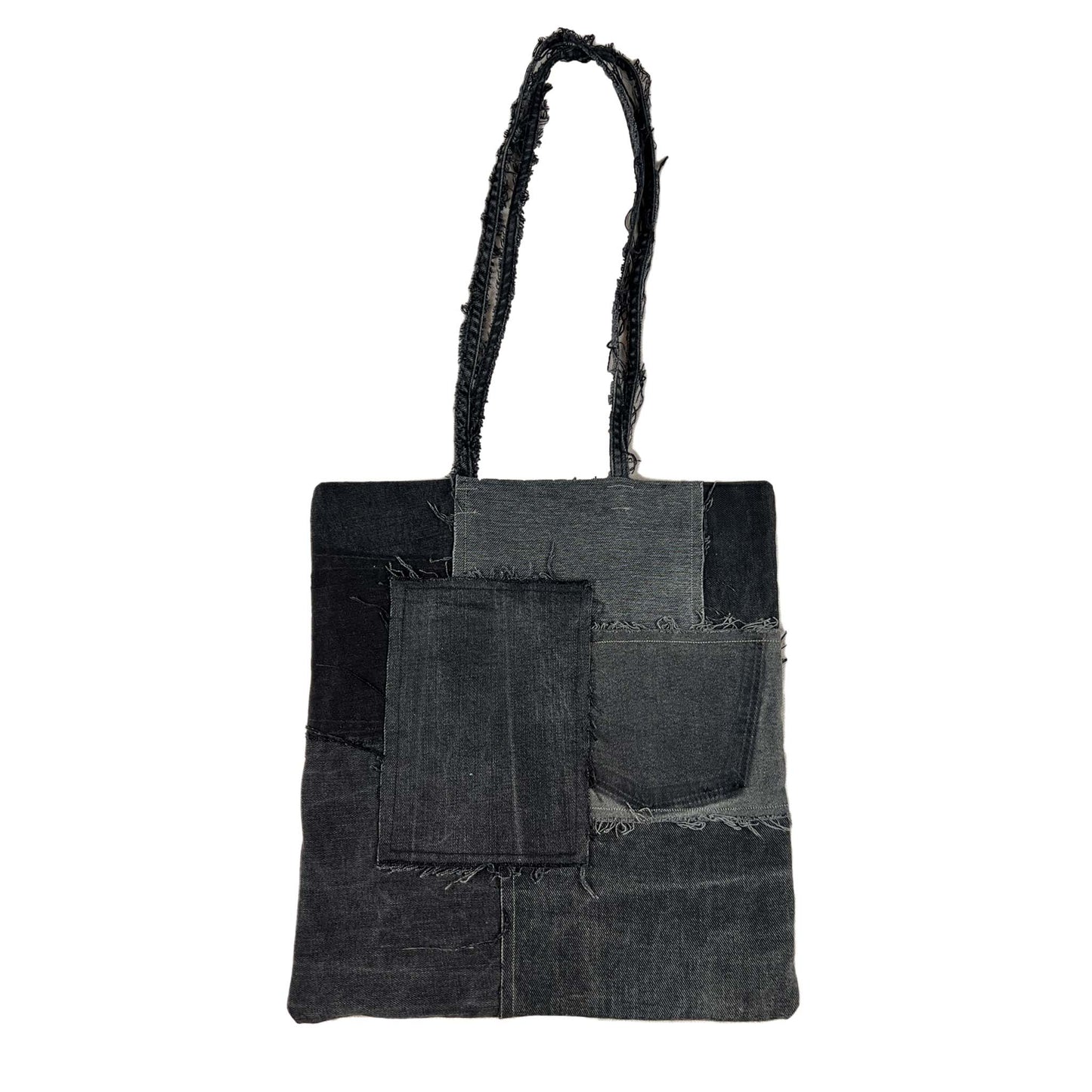 Reversible Patched Denim Tote Bag Black